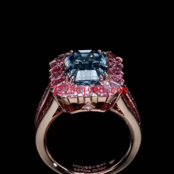 预发布站点、4ct Vivid Blue Sapphire Ring with Pink Sapphire Halo、testother-12345