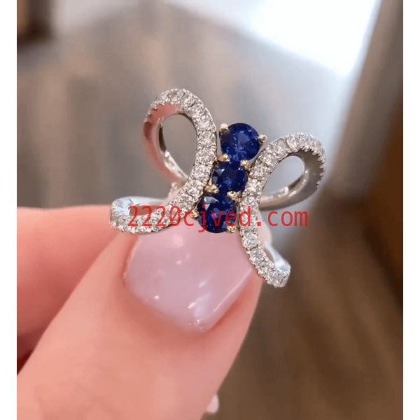 预发布站点、5.65ctw Round Cut Blue & White Sapphire Butterfly Ring、testother-12345