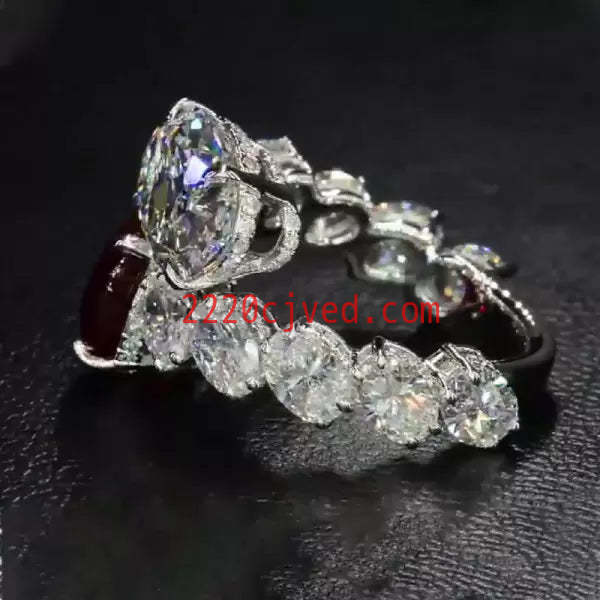 预发布站点、5ct Oval Cut Ruby & White Sapphire Twin Stone Engagement Ring、testother-12345