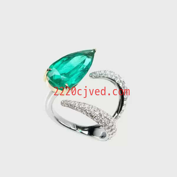 预发布站点、5.8ct Two Tone Pear Cut Emerald Asymmetric Cocktail Ring、testother-12345