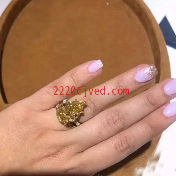 预发布站点、5ct Pear Cut Yellow Sapphire Engagement Ring with Under Halo、testother-12345