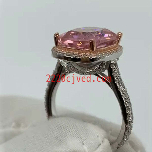 预发布站点、5.5ct Cushion Cut Pink Sapphire Halo Engagement Ring、testother-12345