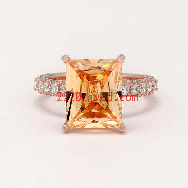 预发布站点、5.15ct Radiant Cut Champagne Engagement Ring in Rose Gold、testother-12345
