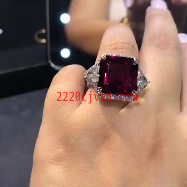 预发布站点、5.45ct Three-stone Emerald Cut Ruby Engagement Ring、testother-12345