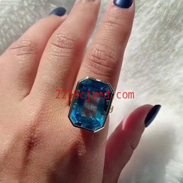 预发布站点、5ct Emerald Cut Blue Topaz Engagement Ring in Gold、testother-12345