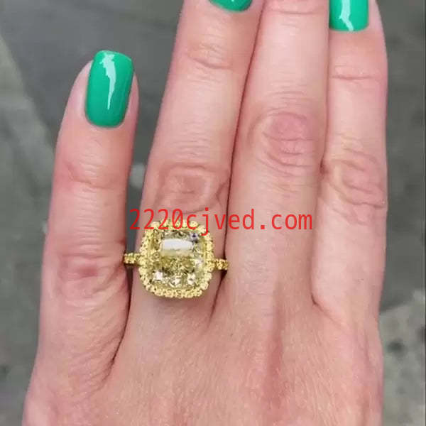 预发布站点、5ct Cushion Cut Yellow Sapphire Halo Ring in Gold、testother-12345