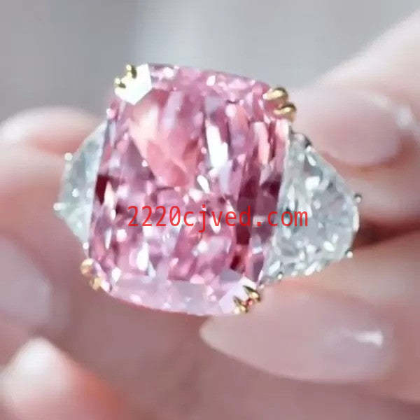 预发布站点、5.25ct Three-stone Cushion Cut Pink Sapphire Engagement Ring、testother-12345
