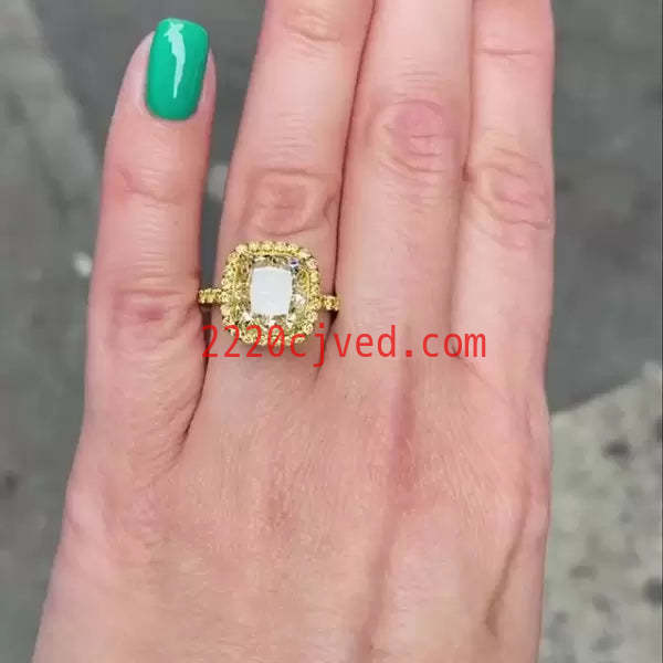 预发布站点、5ct Cushion Cut Yellow Sapphire Halo Ring in Gold、testother-12345