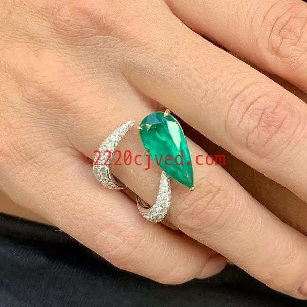 预发布站点、5.8ct Two Tone Pear Cut Emerald Asymmetric Cocktail Ring、testother-12345