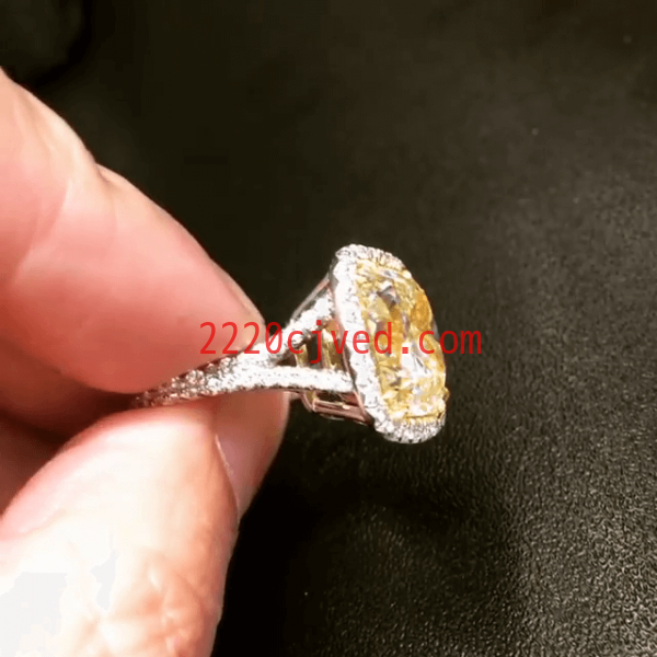 预发布站点、5.6ct Cushion Cut Yellow Sapphire Halo Engagement Ring、testother-12345