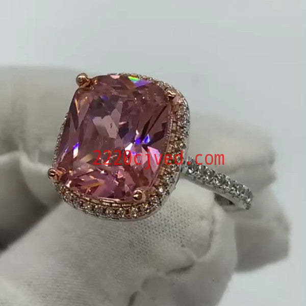 预发布站点、5.5ct Cushion Cut Pink Sapphire Halo Engagement Ring、testother-12345