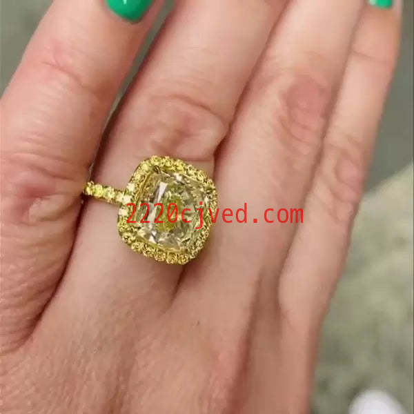 预发布站点、5ct Cushion Cut Yellow Sapphire Halo Ring in Gold、testother-12345