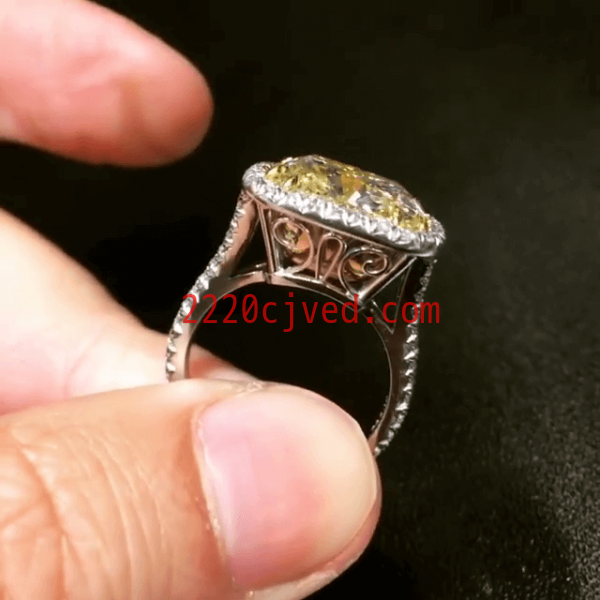 预发布站点、5.6ct Cushion Cut Yellow Sapphire Halo Engagement Ring、testother-12345