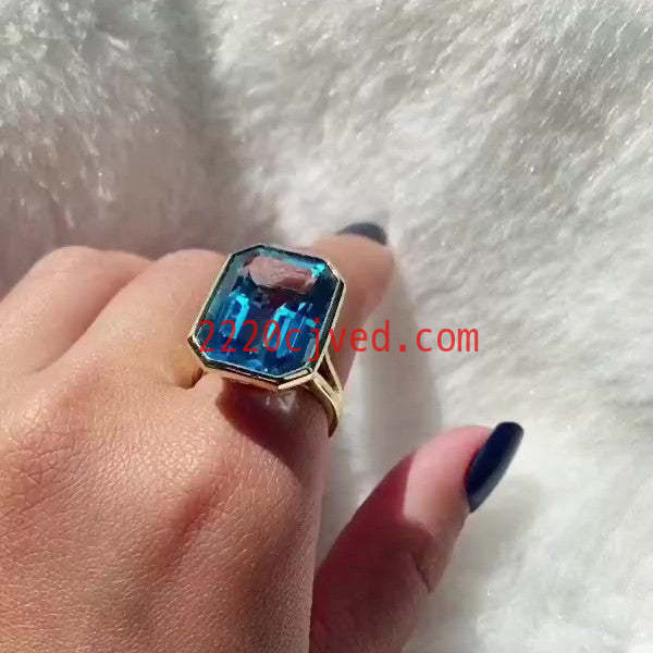 预发布站点、5ct Emerald Cut Blue Topaz Engagement Ring in Gold、testother-12345