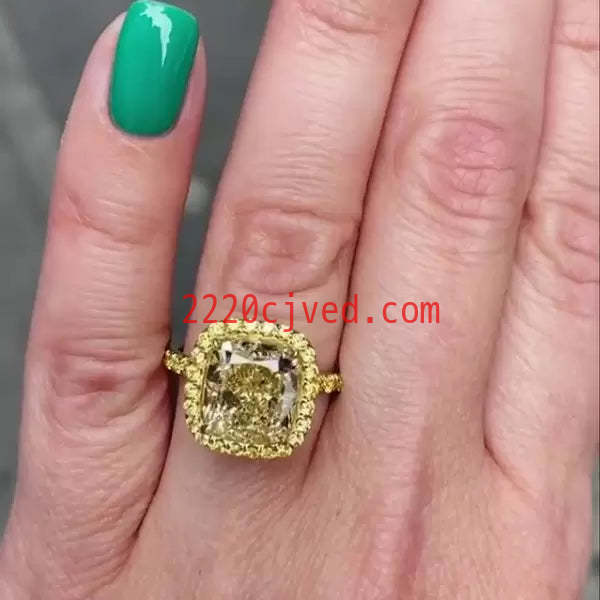 预发布站点、5ct Cushion Cut Yellow Sapphire Halo Ring in Gold、testother-12345