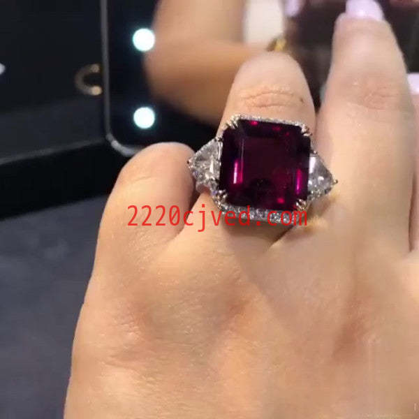 预发布站点、5.45ct Three-stone Emerald Cut Ruby Engagement Ring、testother-12345