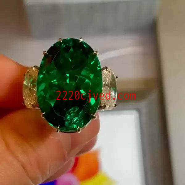 预发布站点、5.8ct Oval Cut Emerald Three-Stone Engagement Ring、testother-12345
