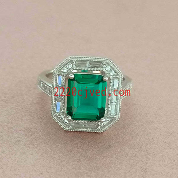 预发布站点、5.2ct Art Deco Halo Emerald Cut Engagement Ring、testother-12345