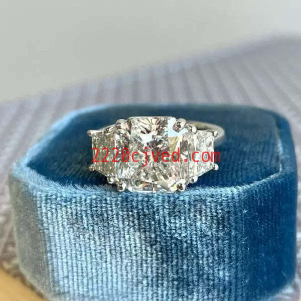 预发布站点、5.16ct Three-stone Cushion Cut Created White Sapphire Ring、testother-12345