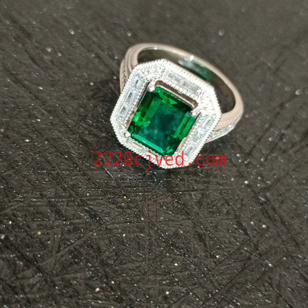 预发布站点、5.2ct Art Deco Halo Emerald Cut Engagement Ring、testother-12345